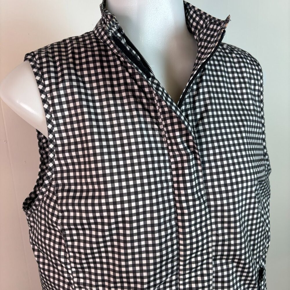 Talbots Vest SP Black White Gingham Plaid Full-Zip Pockets Terry Lined Women's - Picture 2 of 10